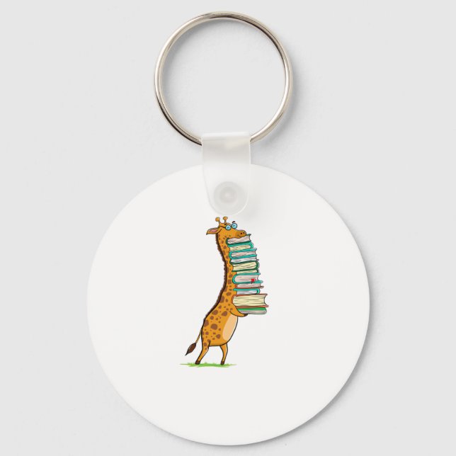 Funny Book Reading Giraffe I Love My Library   Keychain (Front)