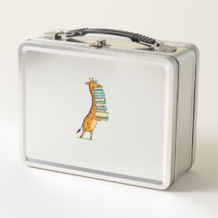 Funny Book Reading Giraffe I Love My Library   Metal Lunch Box