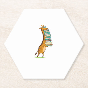 Funny Book Reading Giraffe I Love My Library Paper Coaster