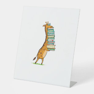Funny Book Reading Giraffe I Love My Library Pedestal Sign