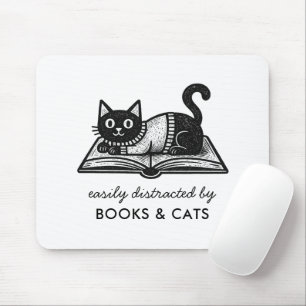 Funny Bookish Black Cat Book Lover Saying Mouse Pad