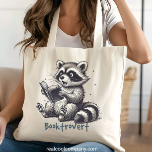 Funny Booktrovert Raccoon  Large Tote Bag