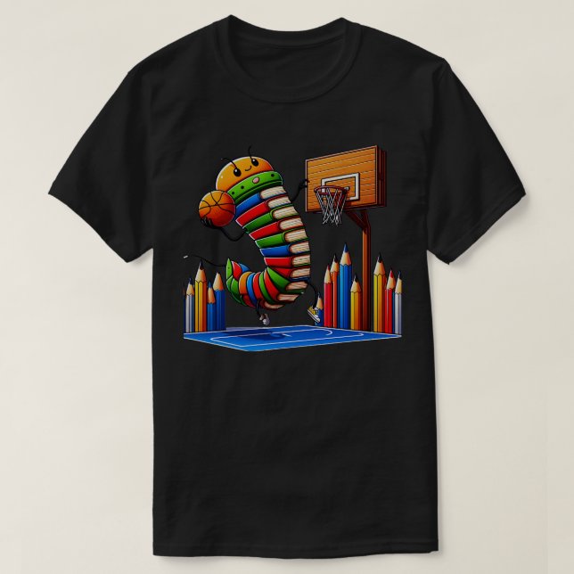 Funny Bookworm Basketball Graphic for Readers and  T-Shirt (Design Front)