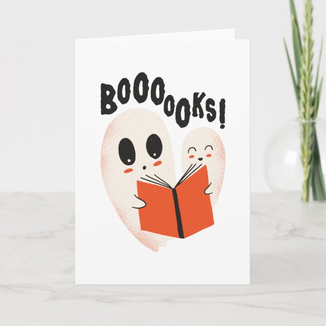 Funny Bookworm Ghost Halloween Costume Boooooks Card (Front)