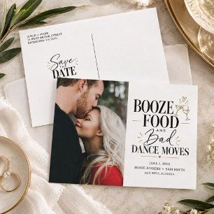 Funny Booze Food Bad Dance Moves Save the Date Announcement Postcard