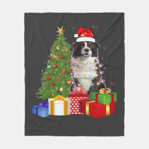 Funny Border Collie Christmas Tree Merry Christmas Fleece Blanket