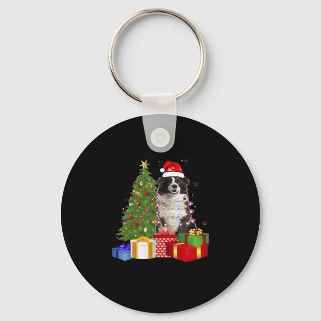Funny Border Collie Christmas Tree Merry Christmas Keychain (Front)