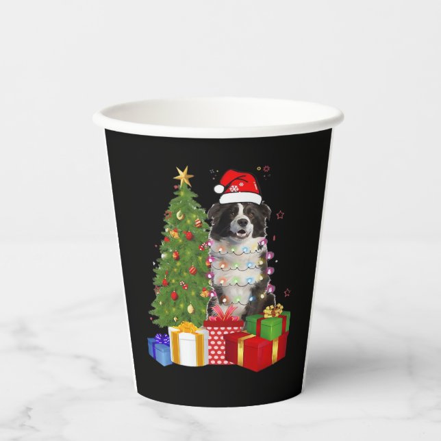 Funny Border Collie Christmas Tree Merry Christmas Paper Cups (Front)