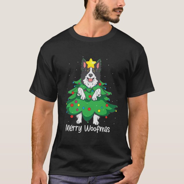 Funny Border Collie Christmas Tree Ornament Dog Mo T-Shirt (Front)