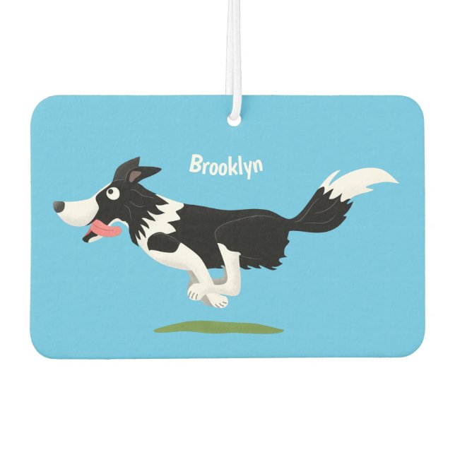 Funny Border Collie dog running cartoon Air Freshener (Front)
