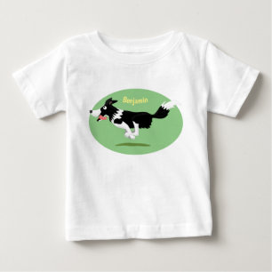 Funny Border Collie dog running cartoon   Baby T-Shirt