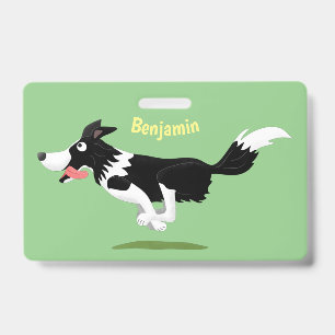 Funny Border Collie dog running cartoon  Badge