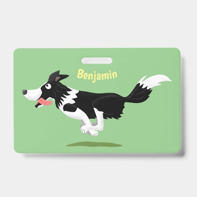 Funny Border Collie dog running cartoon  Badge (Front)