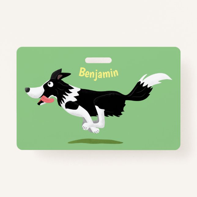 Funny Border Collie dog running cartoon  Badge (Front)