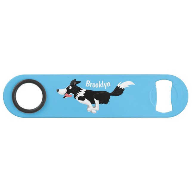 Funny Border Collie dog running cartoon Bar Key (Front (Horizontal))