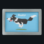 Funny Border Collie dog running cartoon Belt Buckle<br><div class="desc">This fun dog design features our running border collie drawn in happy cartoon illustration style for lovers of this cute canine companion.</div>