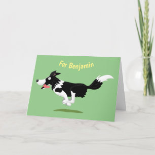 Funny Border Collie dog running cartoon Card