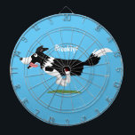 Funny Border Collie dog running cartoon Dartboard<br><div class="desc">This fun dog design features our running border collie drawn in happy cartoon illustration style for lovers of this cute canine companion.</div>