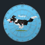 Funny Border Collie dog running cartoon Dartboard<br><div class="desc">This fun dog design features our running border collie drawn in happy cartoon illustration style for lovers of this cute canine companion.</div>