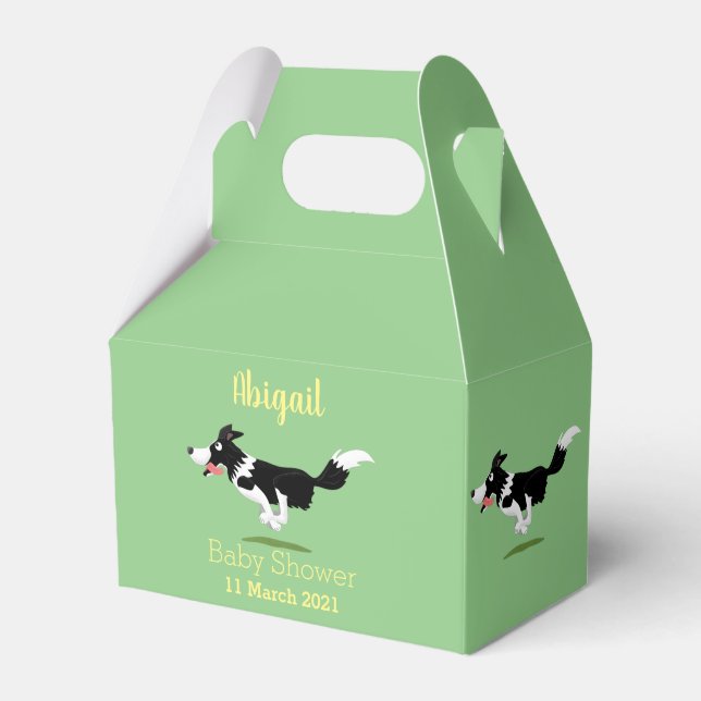 Funny Border Collie dog running cartoon Favor Box (Front Side)