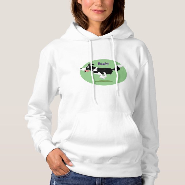 Funny Border Collie dog running cartoon Hoodie (Front)