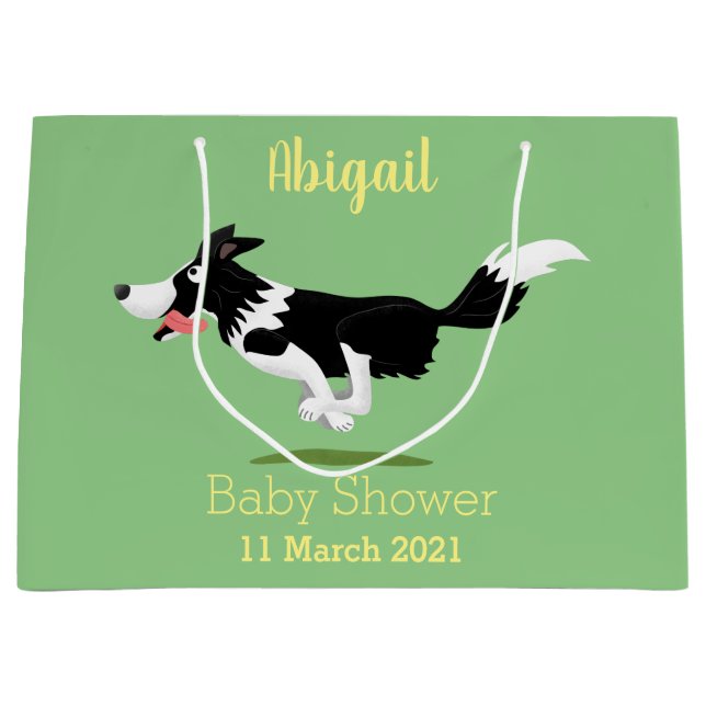Funny Border Collie dog running cartoon Large Gift Bag (Front)