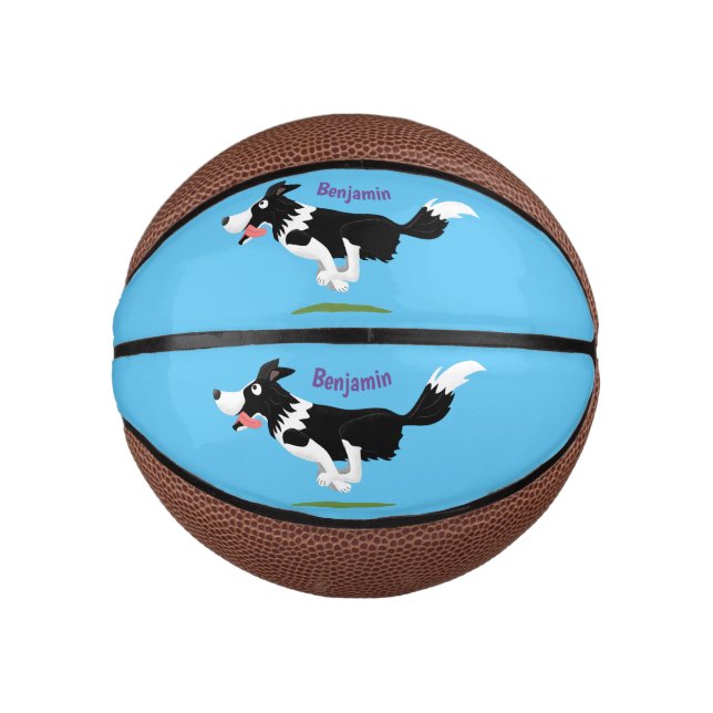 Funny Border Collie dog running cartoon Mini Basketball (Front)