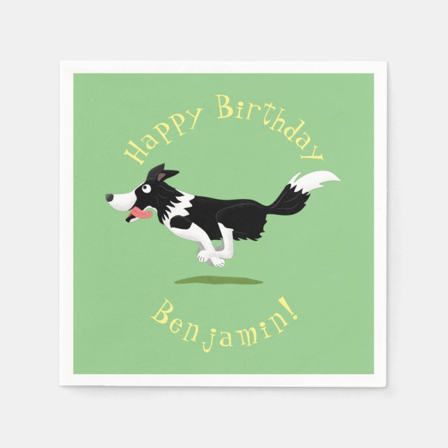 Funny Border Collie dog running cartoon Napkin (Front)