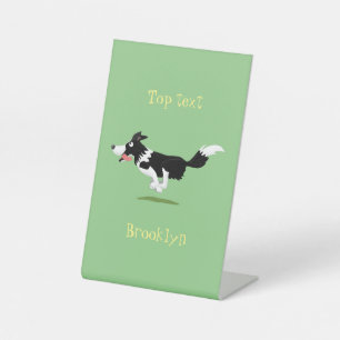 Funny Border Collie dog running cartoon Pedestal Sign