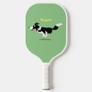 Funny Border Collie dog running cartoon Pickleball Paddle