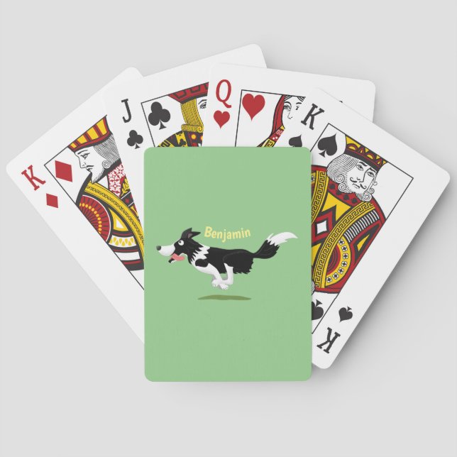 Funny Border Collie dog running cartoon Playing Cards (Back)