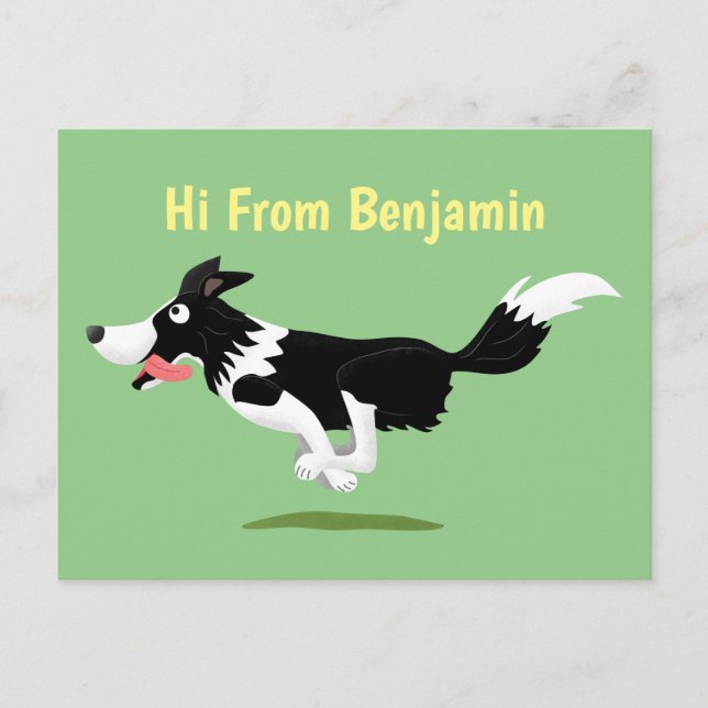 Funny Border Collie dog running cartoon Postcard (Front)