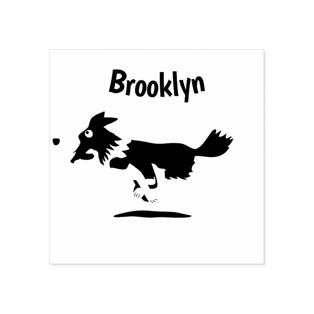 Funny Border Collie dog running cartoon Rubber Stamp (Imprint)