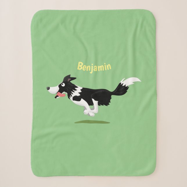 Funny Border Collie dog running cartoon  Sherpa Blanket (Front)