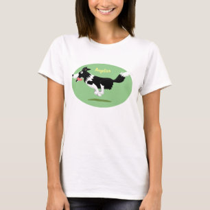 Funny Border Collie dog running cartoon T-Shirt