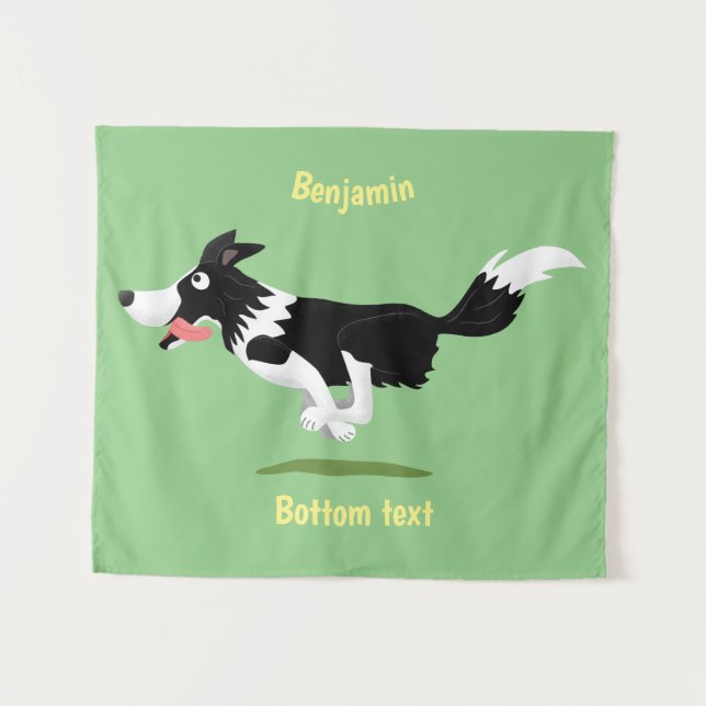Funny Border Collie dog running cartoon Tapestry (Front (Horizontal))