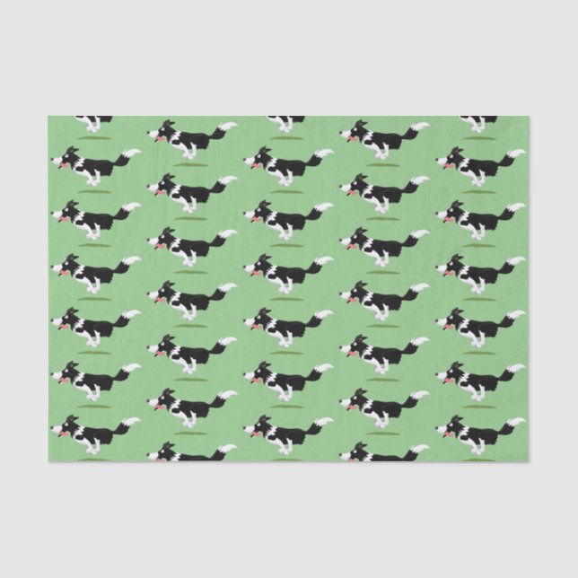 Funny Border Collie dog running cartoon Tissue Paper (Front)