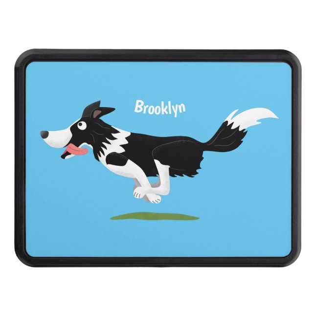 Funny Border Collie dog running cartoon Trailer Hitch Cover (Front)