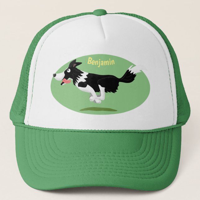 Funny Border Collie dog running cartoon Trucker Hat (Front)