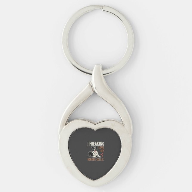 Funny Border Collie Love Dog Keychain (Front)