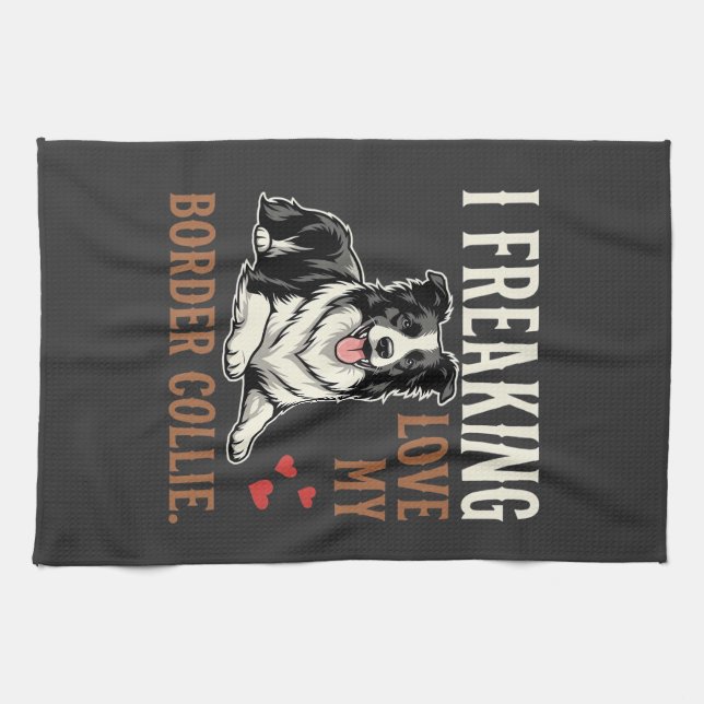 Funny Border Collie Love Dog Kitchen Towel (Horizontal)