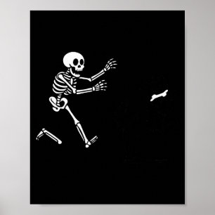 Funny Border Collie Running Skeleton Halloween Poster