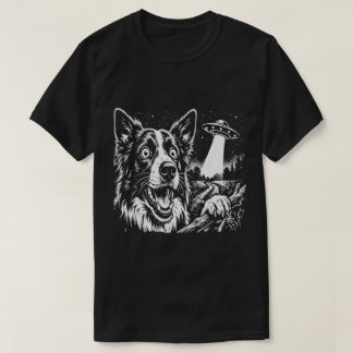 Funny Border Collie UFO Alien Abduction Dog  T-Shirt