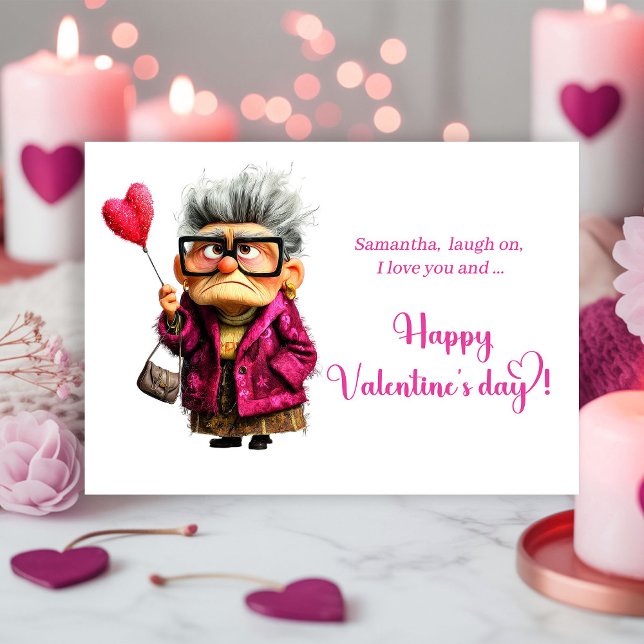 Funny Bored Granny Valentine Card Colorful Style (Funny Bored Granny Valentine Card Colorful Style)