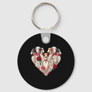 Funny Borzoi Heart Valentine Borzoi Womens Mens Ki Keychain