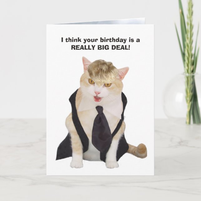 Funny Boss Cat with Blonde Toupee Card (Front)