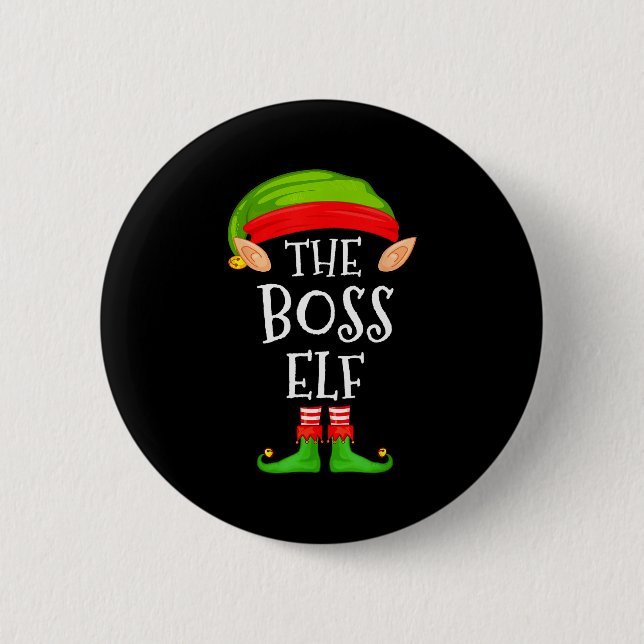 Funny Boss Elf Family Christmas Boss Elf Sweater M 2 Inch Round Button (Front)