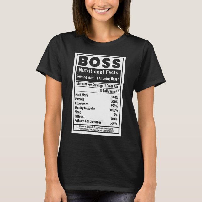 Funny Boss's Day Nutritional Facts Employee Apprec T-Shirt (Front)