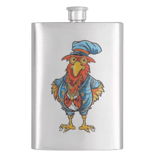 Funny Bossy Cartoon Rooster Hip Flask