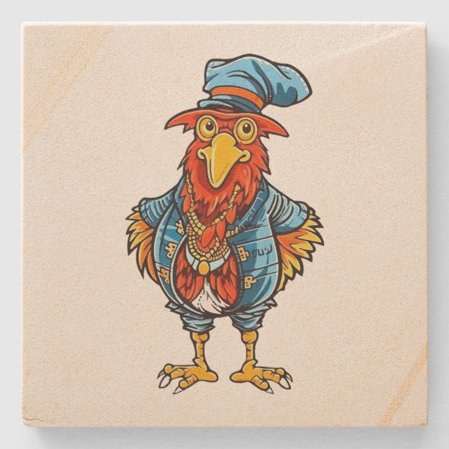Funny Bossy Cartoon Rooster Stone Coaster (Front)